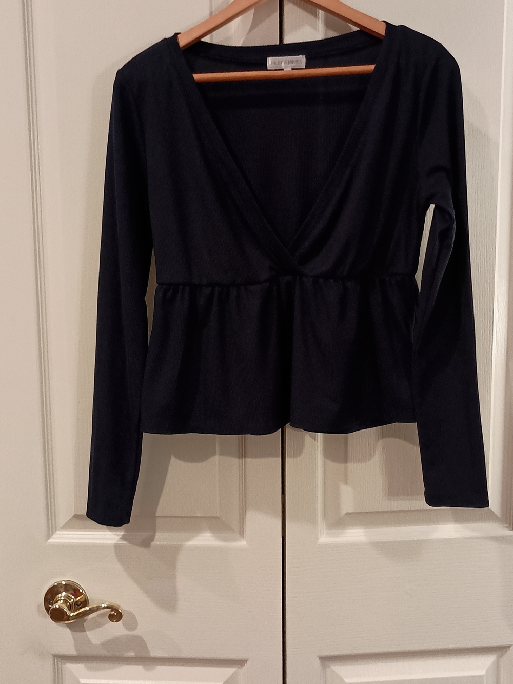 Riley & James Navy Blue Wrap-Front Peplum Top
